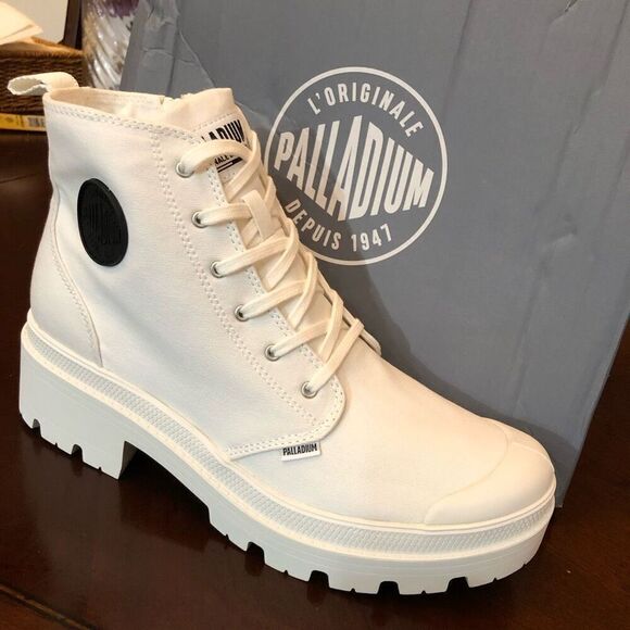 PALLADIUM - NWTIB - L Sz 11 (EUR 43) Pallabase Twill High Top in Stark White ♥️ - Picture 4 of 16